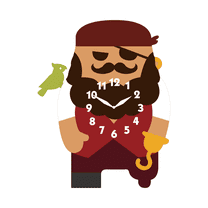 Cute Pirate Design, Cartoon-Style Pendulum Wall Clock Shaped Like a Playful Pilot, Earthy Red-Brown Color with Colorful Mix of Accents, MDF (Medium Density Fiberboard), 11.6"x9"x1.8", Color Gift Box