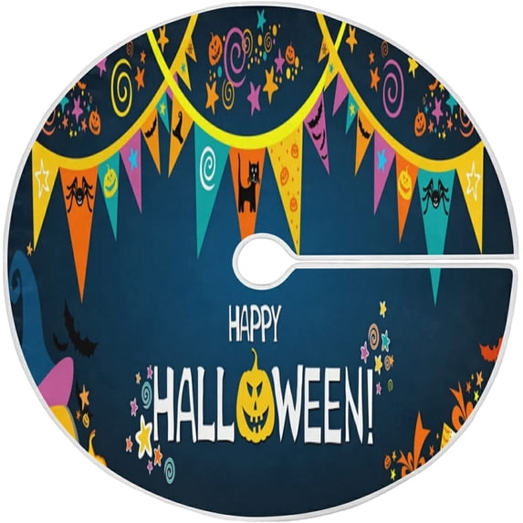 FMSHPON Happy Halloween Wreath Xmas Christmas Tree Skirt Stand Mat for Holiday Party Decoration Indoor Outdoor 48 inches