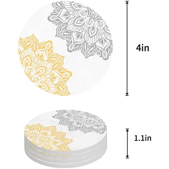 FMSHPON Multicolor Dahlia Pinnata Flower Set of 6 Round Coaster for Drinks, Absorbent Ceramic Stone Coasters Cup Mat with Cork Base for Home Kitchen Room Coffee Table Bar Decor