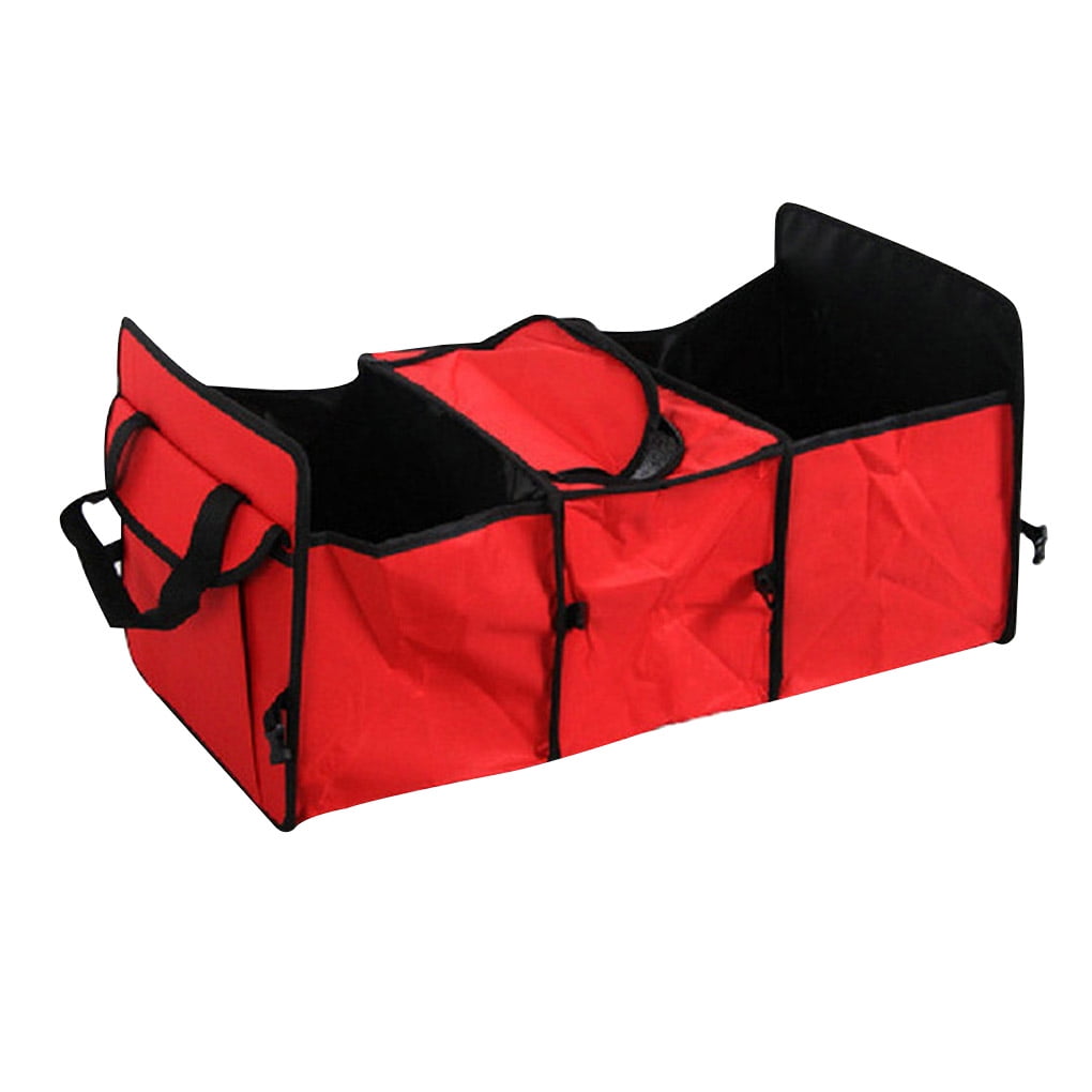Car Boot Organizer Foldable Auto Storage Waterproof Grocery Bag Automobile Trunk Food Storage, Red