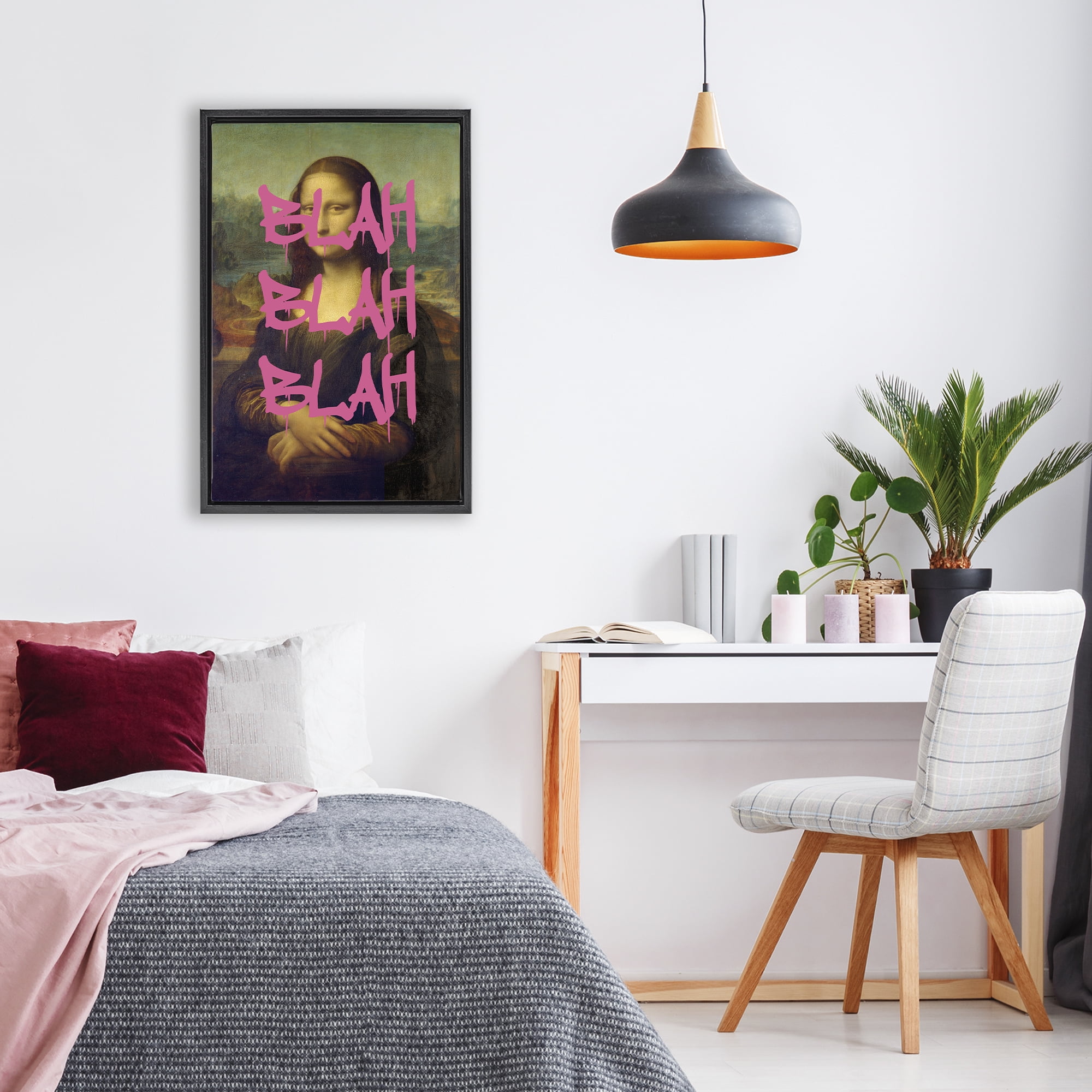 Graffiti Over Mona Lisa Black Framed Floater Canvas Wall Art, design by Masters Redux