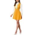 thumbnail image 4 of Vestidos con cuello de lazo para mujeres, vestido vintage de los años 60, de manga larga, color contrastante, XL, amarillo, 4 of 6
