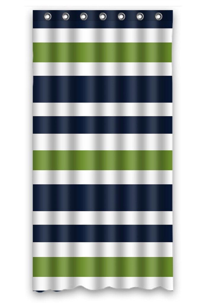 GCKG Navy Blue,Green And White Stripe Waterproof Polyester Shower