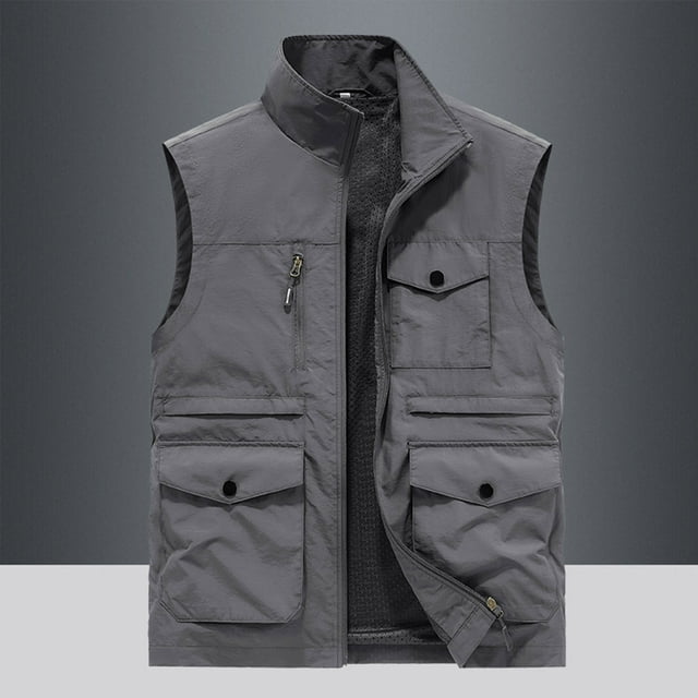 Pisexur Jackets for Men Work Jacket Standing Collar Multiple Pockets Outdoor Photography/Sports Jacket Coat Gray,2XL