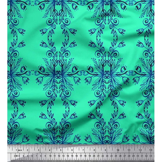 Soimoi polyester Crepe Fabric Floral & Ogee Damask Fabric Prints By Yard 52 Inch Wide