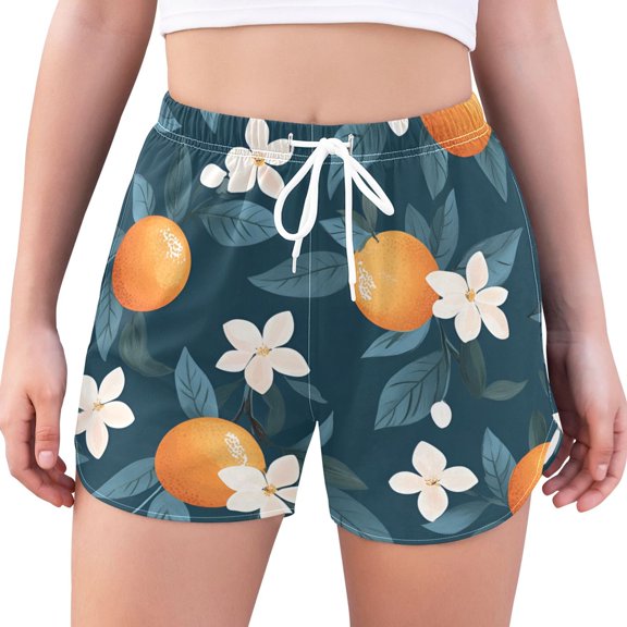 FORMRS Womens Swim Shorts Mesh Liner Quick Dry Casual Beach Board Bottom with Pockets, Sizes S-2XL, Oranges Pattern