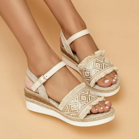 

Tdoqot Womens Platform Sandals- Casual Summer Comfy Wedge Sandals for Women Gold Size 9