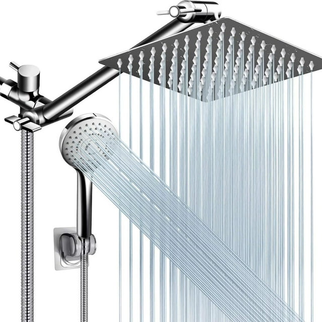 Regaderas para Baño, 8'' Cabezal de Ducha y 5 Modo de Shower Head Fijas, Regadera Cuadrada de para Baño Alta Presion Modernas con 1.5 m Telefono y Tubo de Extensión