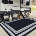 thumbnail image 3 of Haperlare Modern Bordered Outdoor Rug, 8'x10' Waterproof Reversible Patio Rug Plastic Straw Rug Outdoor Camping Carpet for RV Porch, Backyard, Deck, Picnic, Beach, Dark Blue, 3 of 8