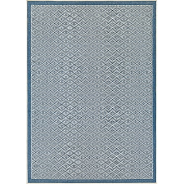 Couristan 5.25' x 7.5' Blue and Gray Sea Pier Geometric Rectangular Outdoor Area Throw Rug
