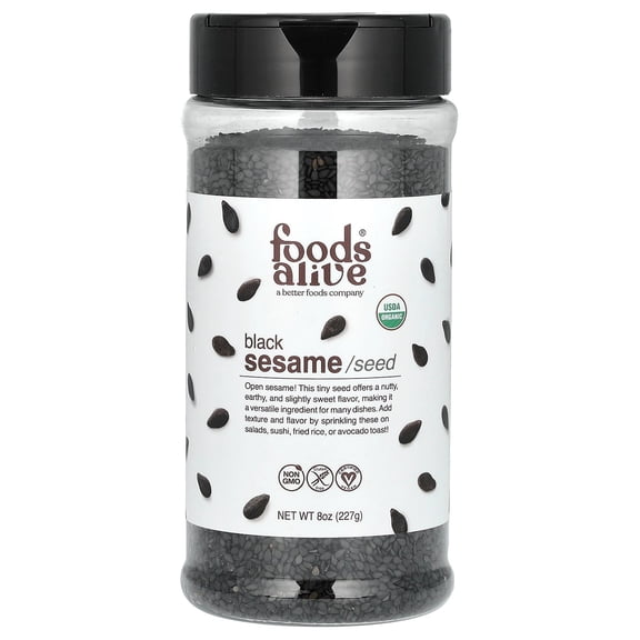 Foods Alive Organic Black Sesame Seed Shaker Jar, 8 oz (227 g)