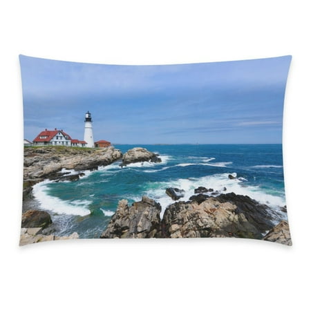 30 Lighthouse - ZKGK Amazing Lighthouse Art and Beautiful Scenery Ocean Pillowcase 20 x 30 Inches,Blue Sky Sea Stone Island Wave Pillow Cover Case Shams Decorative
