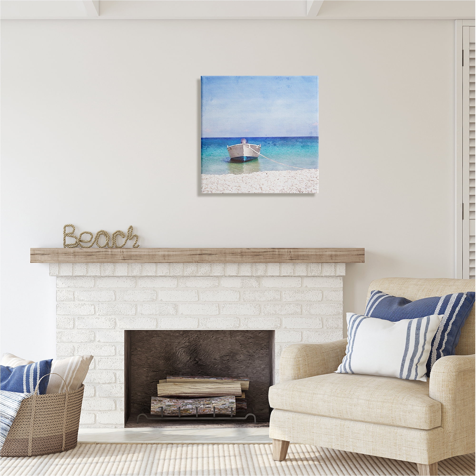 Stupell Industries Docked Dinghy Boat Transportation Painting Gallery Wrapped Canvas Art Print Wall Art, 24 x 24