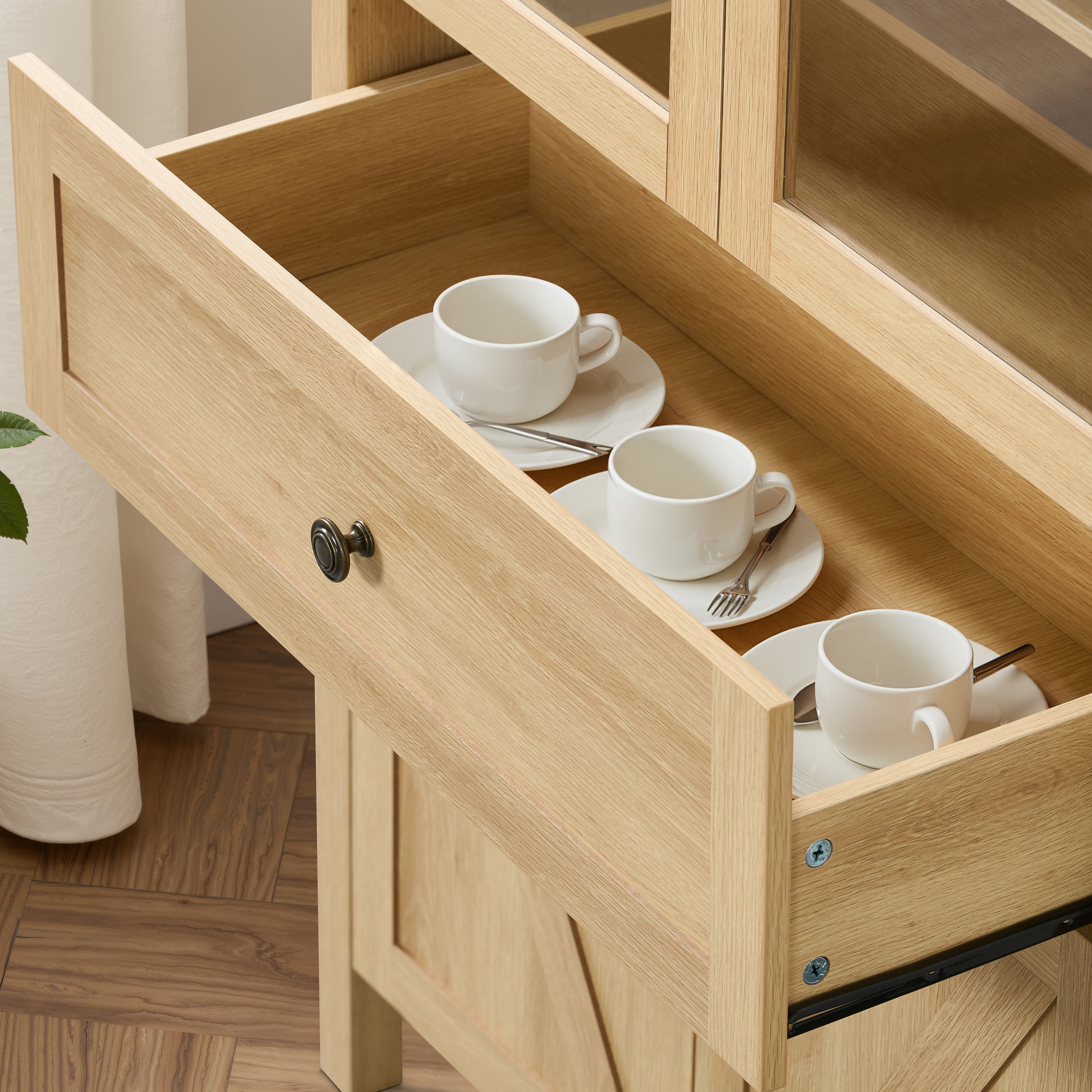 Aukfa Retro Wood Storage Cabinet, Arched Tall Kitchen Pantry with Bookshelf & Sideboard,Natural