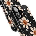 thumbnail image 2 of Halloween Pumpkin Daisy Phone Case, Black Background with Jack-o'-Lantern Flowers and Stars, Cute Spooky Protective iPhone Cover for iPhone 17 16 15 14 13 12 11 Plus Pro Plus Mini, 2 of 6