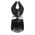 thumbnail image 3 of dPois Robe de Danse Latine Rumba Samba à Franges pour Filles, Taille Découpée, Paillettes, Tenue de Danse de Salon, Justaucorps à Jupe de Ballet, Noir 14, 3 of 6