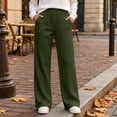thumbnail image 4 of Women's Ribbed Knit Wide Leg Pants Elastic High Waist Loose Fit Lounge Palazzo Pants with Pockets Soft Cozy Fall Winter Pajama Trousers Army Green, 4 of 8