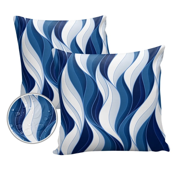 Pack of 2 Outdoor Pillow Covers, Navy Blue Ripple Stripe Modern Abstract Waterproof Square Throw Pillowcase Cushion Decorative Pillow Covers for Couch Patio Tent, 20x20 in