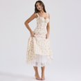 thumbnail image 2 of Women's Pink Floral Lace Trim Spaghetti Strap Midi Dress Sweetheart Corset Waist A‑Line Vintage Party Wedding Guest Dress, 2 of 7