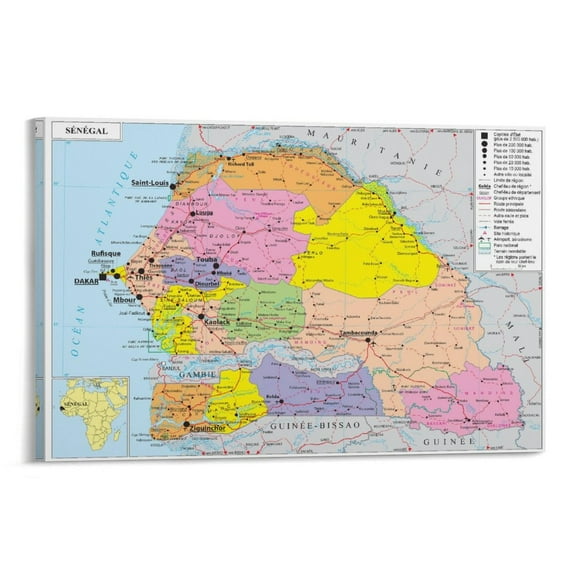 Senegal Map Posters Artworks Canvas Poster Room Aesthetic Wall Art Prints Home Modern Decor Gifts 08x12inch(20x30cm)