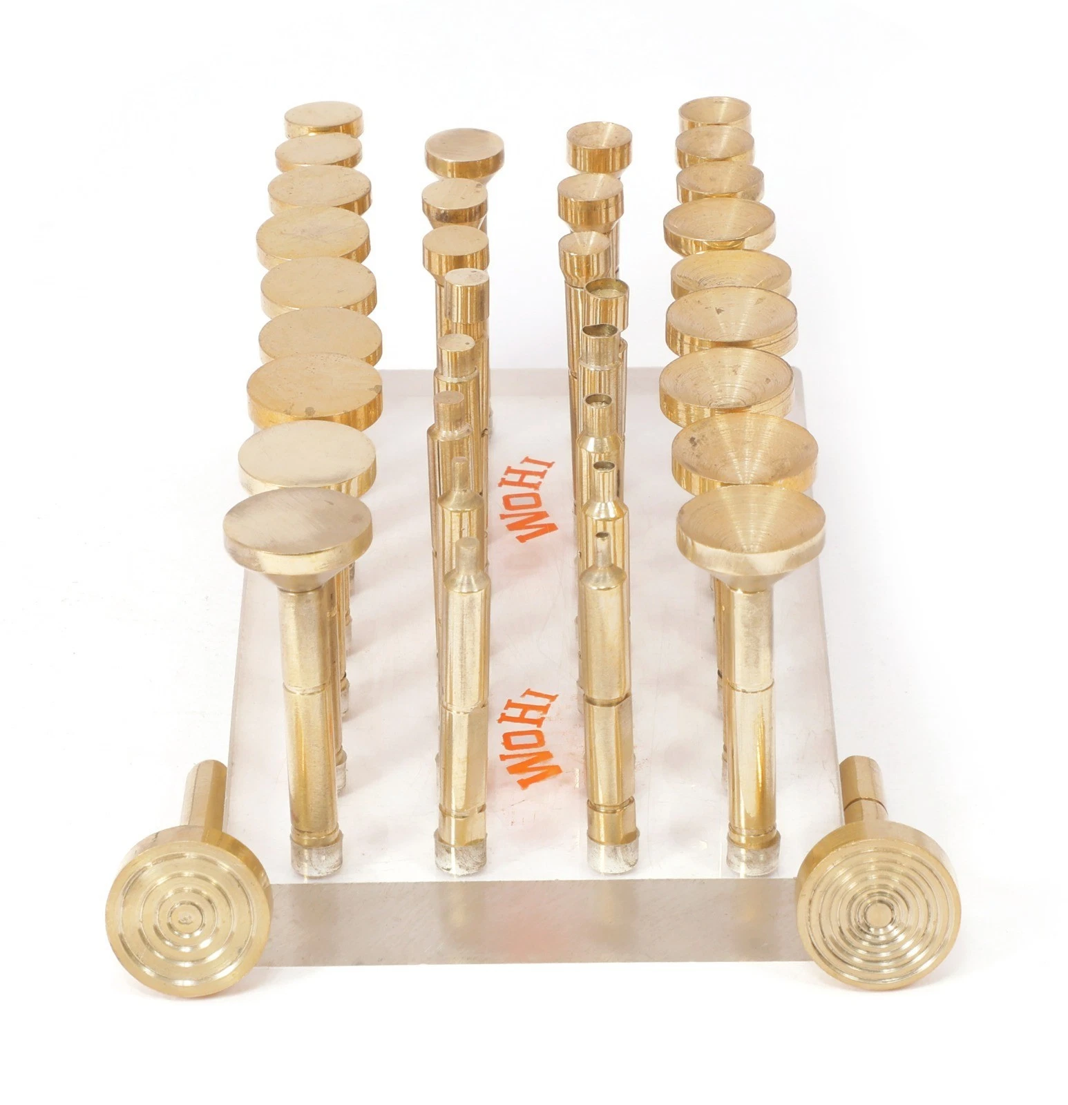 Wohi Innovations 36-Pc Gemstone Faceting Dopstick Set – 34 Solid Brass (Flat & Cone, 2–18mm) + 2 Target Dops, 6mm x 50mm Lapidary Kit