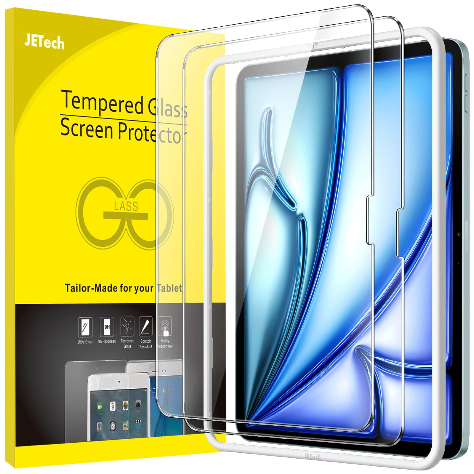 JETech Screen Protector for iPad Air 11-Inch M3/M2 (2025/2024) with Easy Installation Frame, Tempered Glass Film, HD Clear, 2-Pack