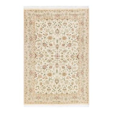 One of a Kind Hand Made Mogul Oriental Wool Area Rug Ivory 4 x 6