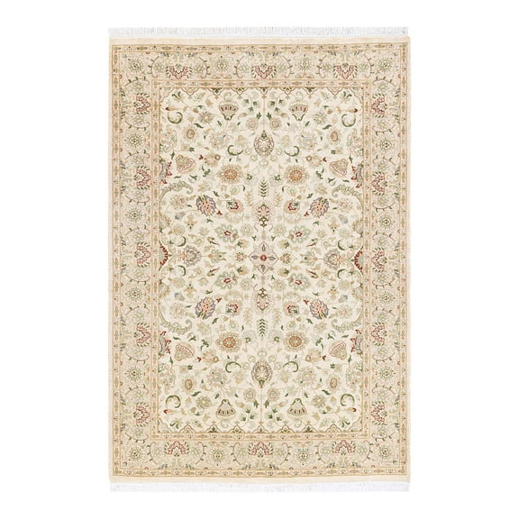 One of a Kind Hand Made Mogul Oriental Wool Area Rug Ivory 4 x 6
