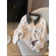 thumbnail image 5 of Cárdigan de punto con cuello vuelto y retazos vintage para mujer, moda de invierno 2023, informal, de manga larga, con cremallera, suéter de lujo, 5 of 6