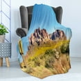 thumbnail image 4 of Saguaro Soft Flannel Fleece Throw Blanket, Blooming Brittlebush Superstition Wilderness by the Mountain Phoenix View, Cozy Plush for Indoor and Outdoor Use, 70" x 90", Orange and Brown, by Ambesonne, 4 of 5