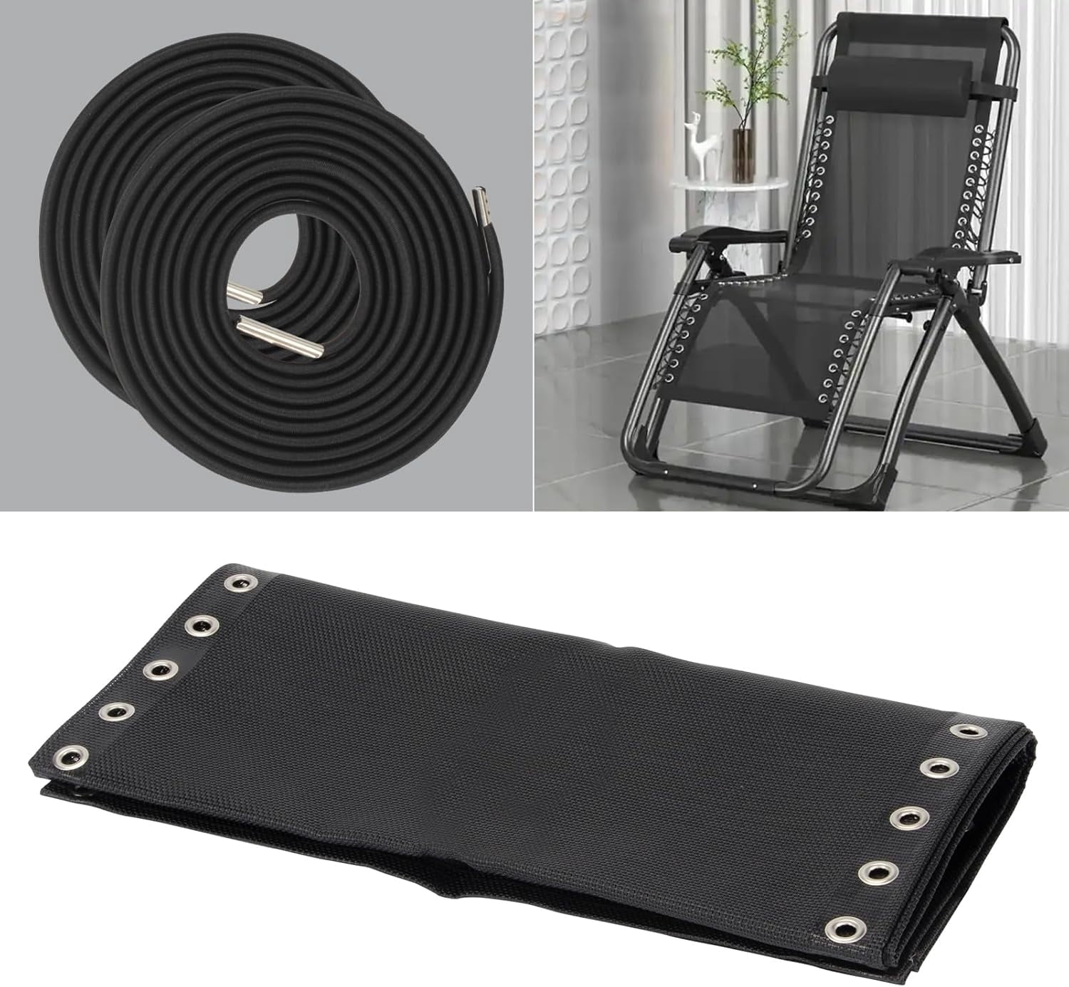 MKEUDQ-Zero Gravity Chair Cord Replacement Kit, Elastic Stretch String Repair Tool Reclining Chairs Repair Cloth with Replacement Cord for Lawn Bungee Chair Lounge Chair Outdoor String Chair, 5 Pack