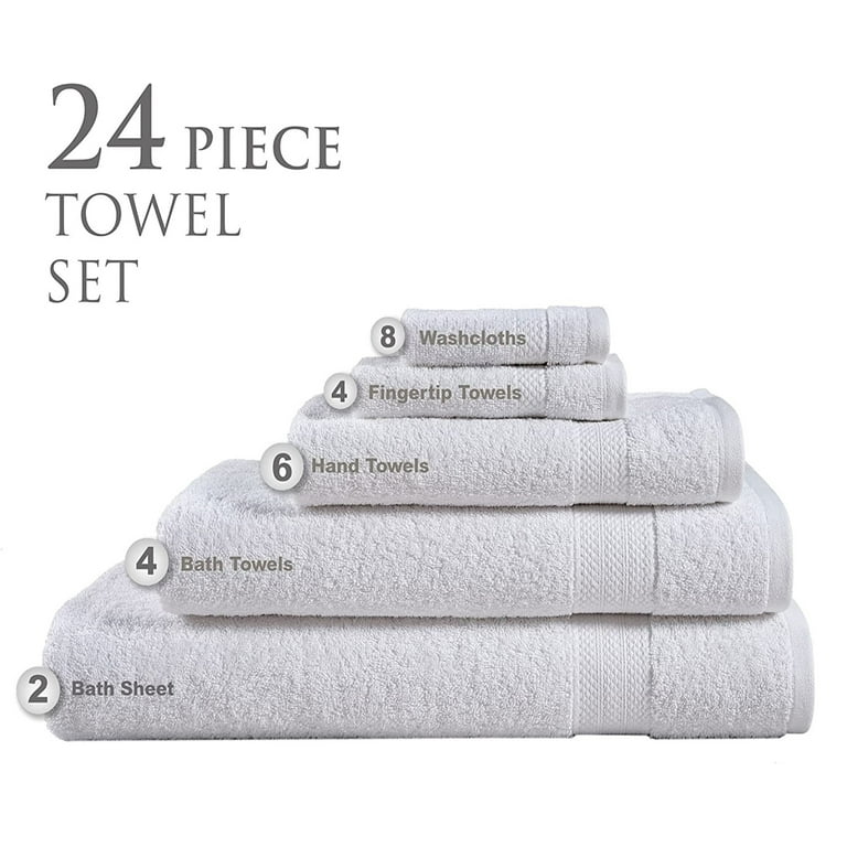 24PC Bath Towel Set (2 Sheets, 4 Bath, 6 Hand, 4 Fingertip & 8