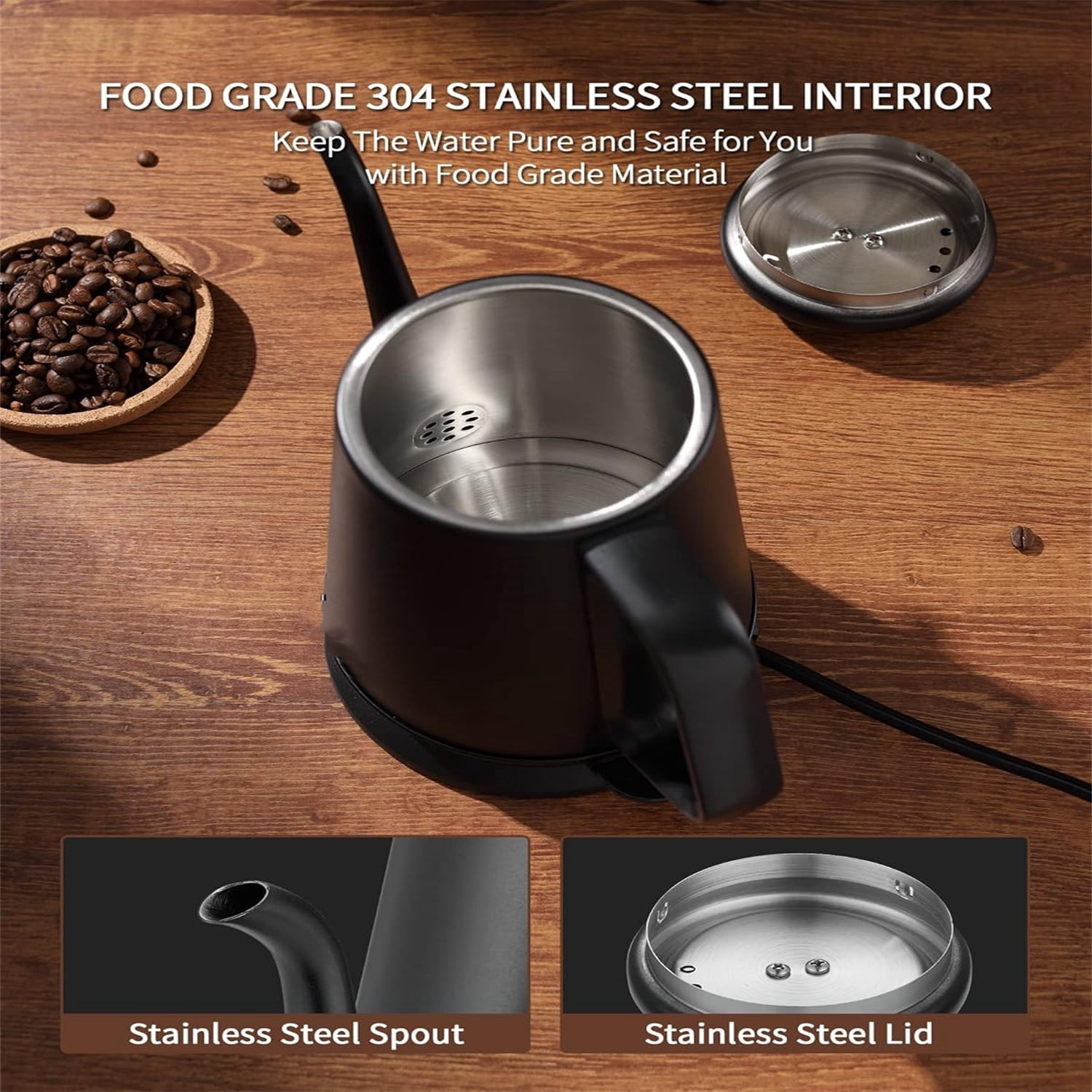 Gooseneck Electric Kettle(1.0L),1000W Electric Tea Kettle of 304 Stainless Steel,Auto Shut off