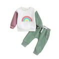 thumbnail image 1 of Hiiyo Infant Girls Fall Sweatsuit Rainbow Print Sweatshirt and Jogger Pants 2Pcs Outfits, 1 of 3