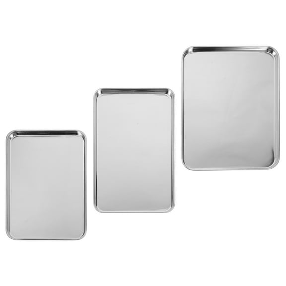 Hemoton 3pcs Stainless Steel Serving Trays Rectangular Serving Platters Nonstick Baking Sheets Sizzling Platters For Food Dessert Fruit Coffee Tea