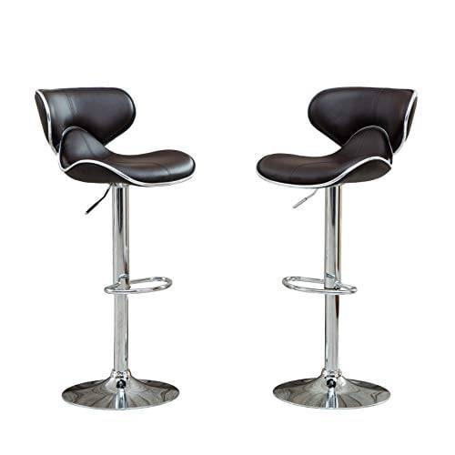 Roundhill Furniture Masaccio Rembourrage en Similicuir Rembourrage Airlift Tabouret Pivotant Réglable avec Base Chromée, Lot de 2, Marron