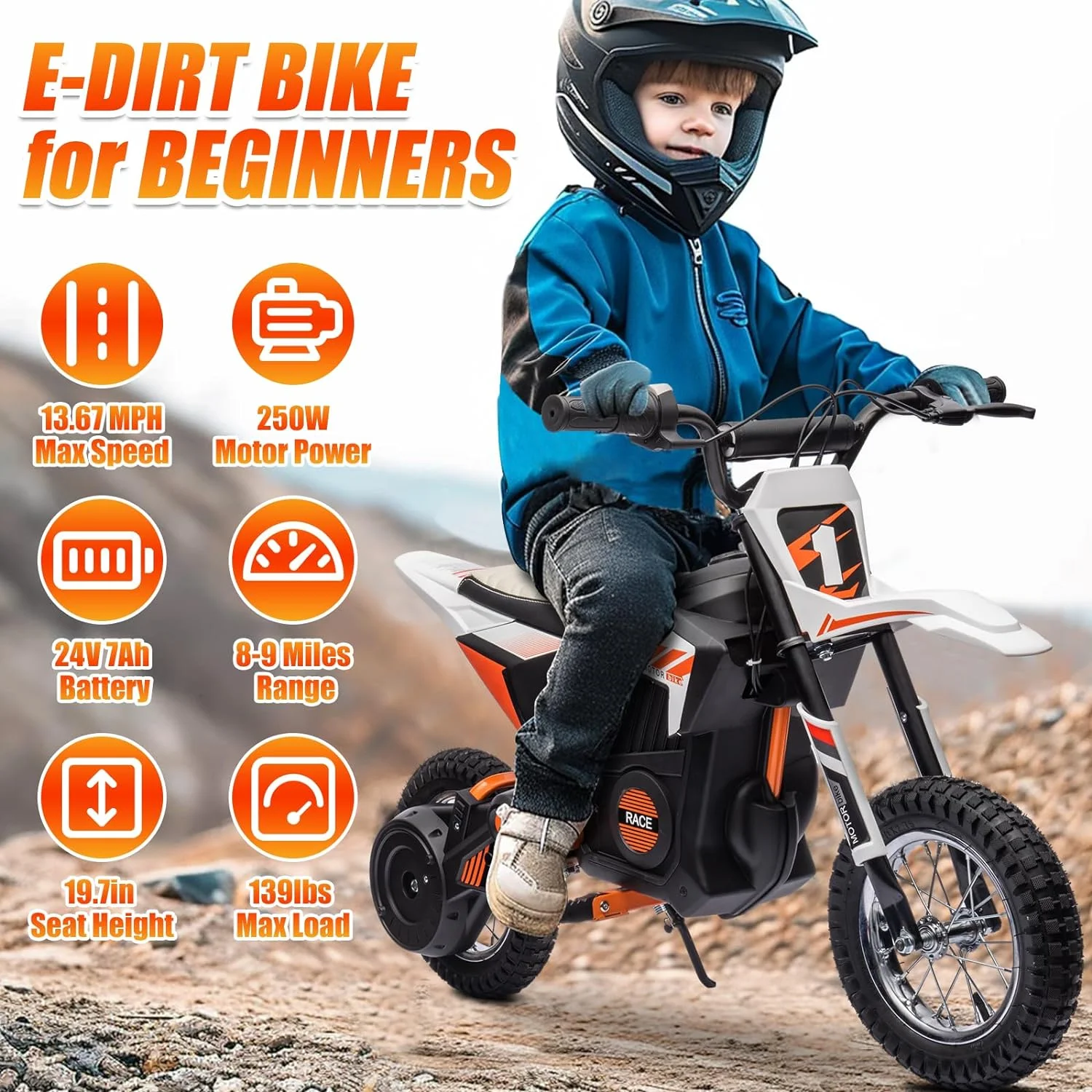 NEECHIPRO Electric Dirt Bike, 24V Electric Motorcycle Ride on Bicycle for Teens 13+,250W 13mph Max Speed,White