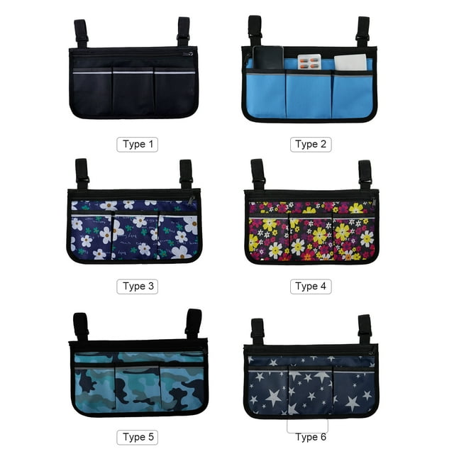 Wheelchair Bag with Pockets Reflective Strips Armrest Side Bag for