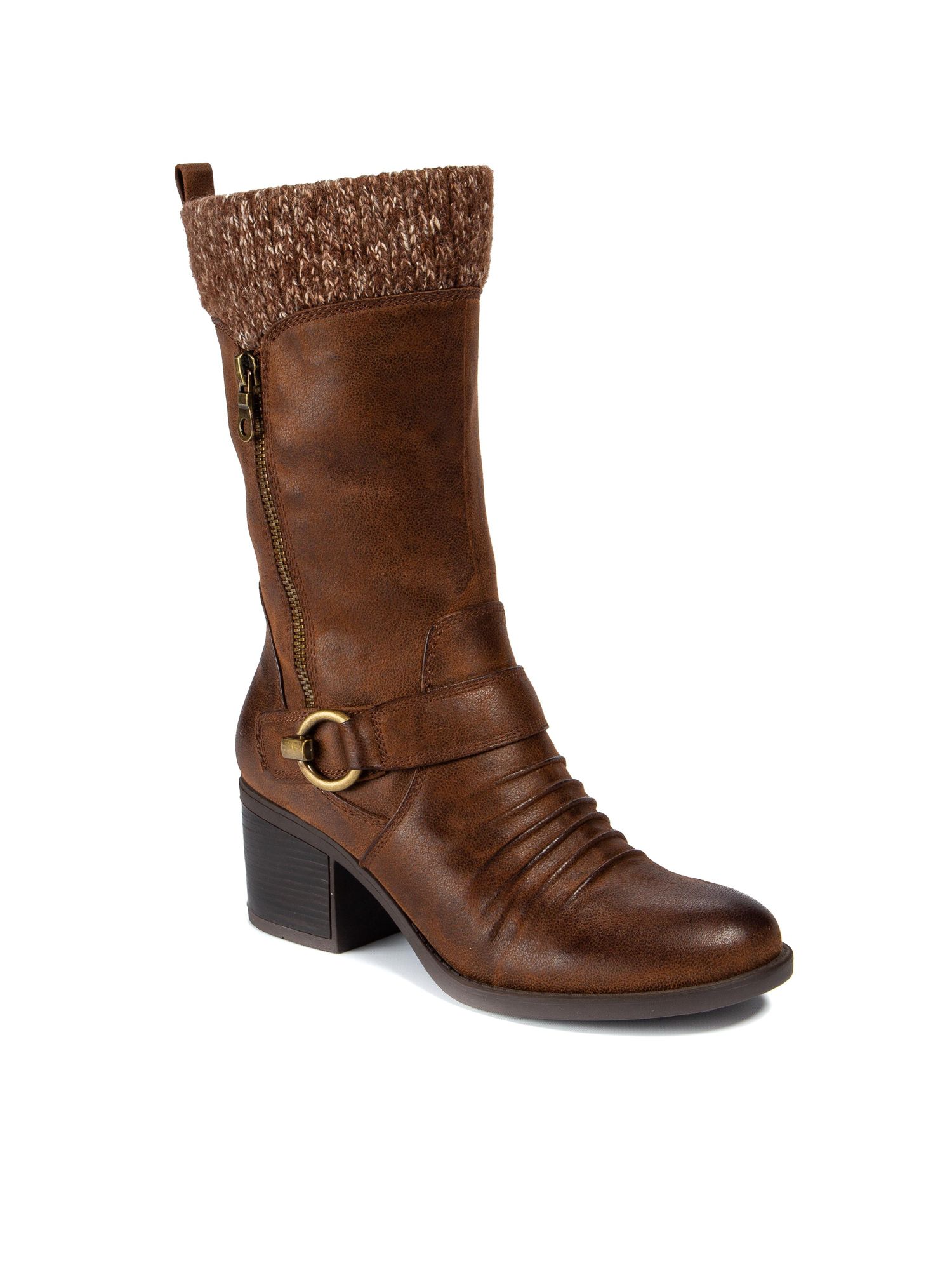 BARETRAPS Womens Brown Metal Ornamental Detail Sweater Collar Ankle Strap  Ruched Comfort Wylla Round Toe Block Heel Zip-Up Boots 8.5 M - Walmart.com