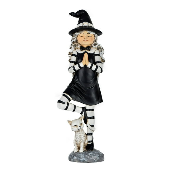9 in. Halloween Figurine, Black, White, Whitch, Yoga Pose