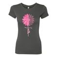 thumbnail image 2 of Wild Bobby, Faith Pink Ribbon Sunflower, Breast Cancer Awareness, Women Slim Fit Junior Tee, Dark Grey, Large, 2 of 5