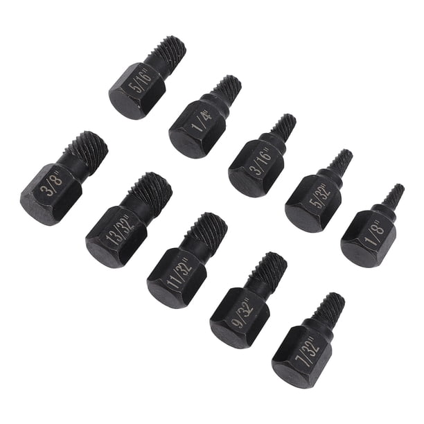 M Buder Juego de 10 Piezas Extractores de Tornillos y Pernos Dañados, Herramienta de Extracción con Rosca Inversa, Acero CR-V de Alta Dureza (3.17 mm a 10.32 mm / 1/8 a 13/32 pulg) para Mantenimiento