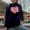 thumbnail image 2 of Stop Being Hard on Yourself Quote, Retro Self Love Gift, Navy Blue Hooded Sweatshirt or Hoodie, Medium, 2 of 5