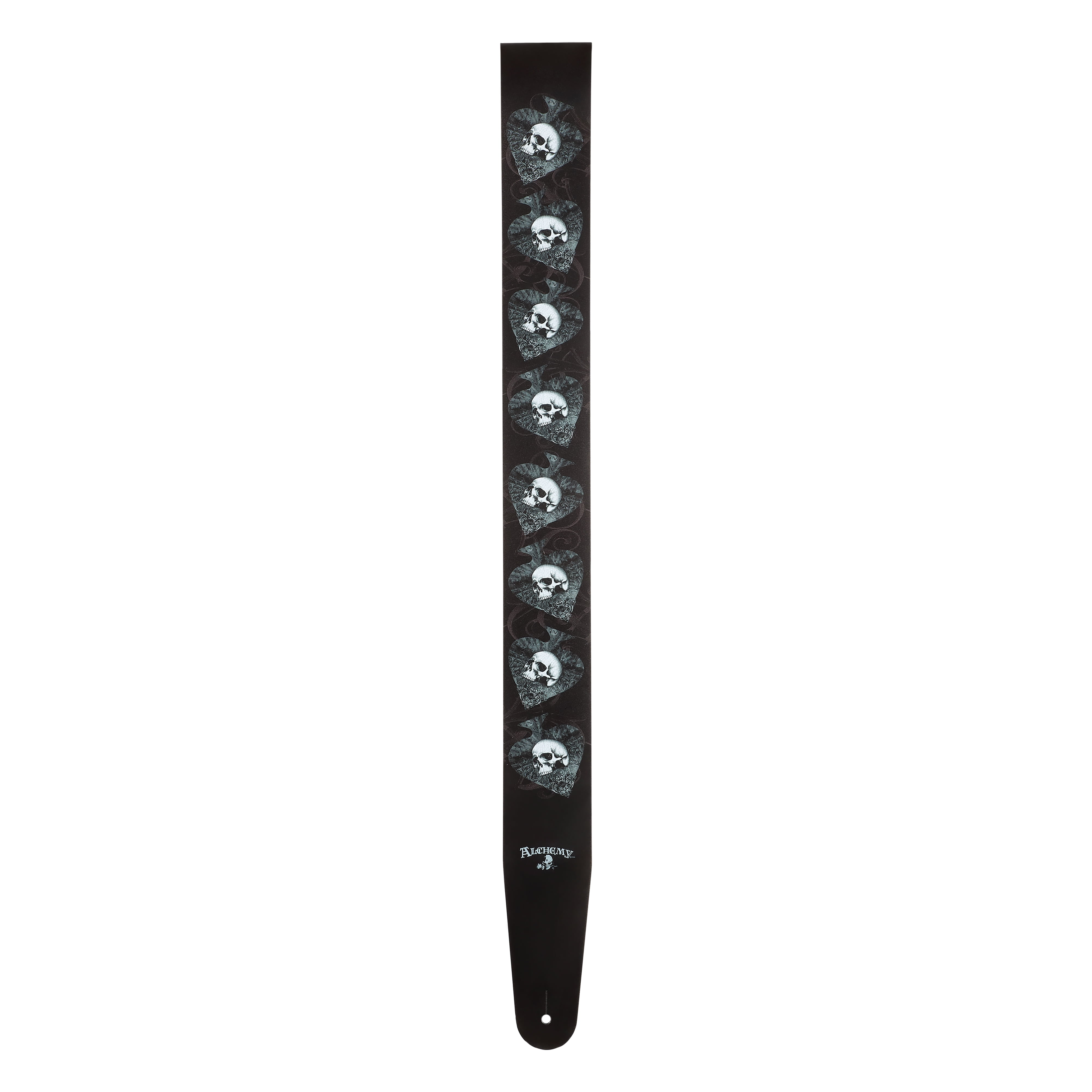 D'Addario Alchemy Leather Guitar Strap, Skulls in Spades