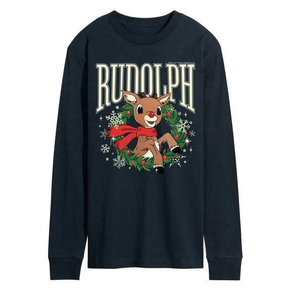 Rudolph - Rudolph Wreath Collegiate - Men's Long Sleeve Graphic T-Shirt