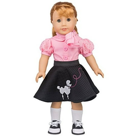 Poodle Skirt Outfit for American Girl Dolls (5pcs: Includes scarf, shirt, skirt, socks, saddle shoes)