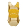 thumbnail image 2 of MSemis Kids Girls One-Piece Metallic Criss Cross Gymnastics Leotard Bodysuit Gold 12-14, 2 of 5