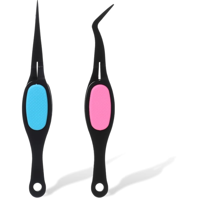 2PCS Stainless Steel Reverse Tweezers for Crafts, False Eyelashes Precision Jewelry Tweezers for Stickers, Beading Bracelet Making Art
