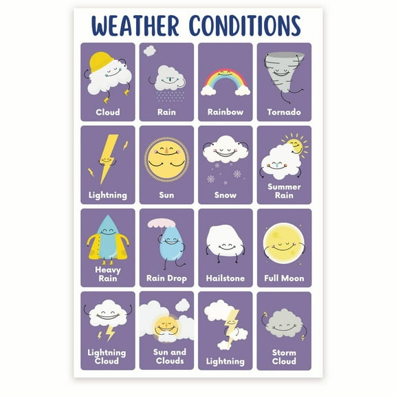 Weather Conditions Poster - Weather Chart Poster - Weather Learning Poster - Weather Educational Wall Art - 12 x 18 Inch Poster - Unframed - Premium 100lb Gloss - Made in USA - BMCP0430