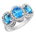 thumbnail image 1 of 10K White Gold Natural Swiss Blue Topaz 3-Stone Ring Oval Diamond Accent, size 10, 1 of 2